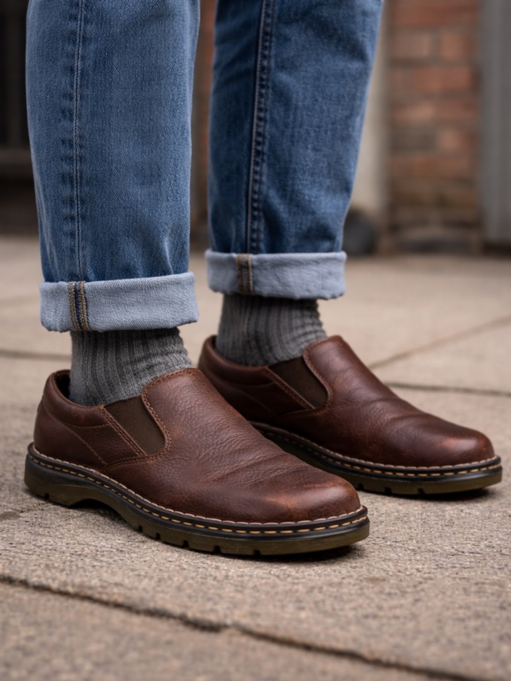 Dr. Martens Bryce Slip-On Shoes Brown Leather AirWair Casual Comfort Men’s US 8